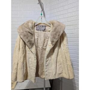 Vintage Goldring's Cream Sheared Beaver Jacket Mink Collar Size 12/14
